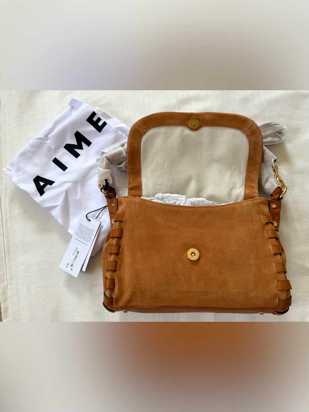 Aimee Kestenberg Leather Caramel Suede Convertible Crossbody Bag | Shoulder Bag - Picture 8 of 8